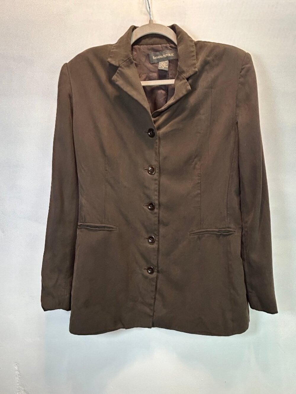 Banana Republic 100% Silk Chocolate Brown Blazer Size 8 Quiet Luxury Career